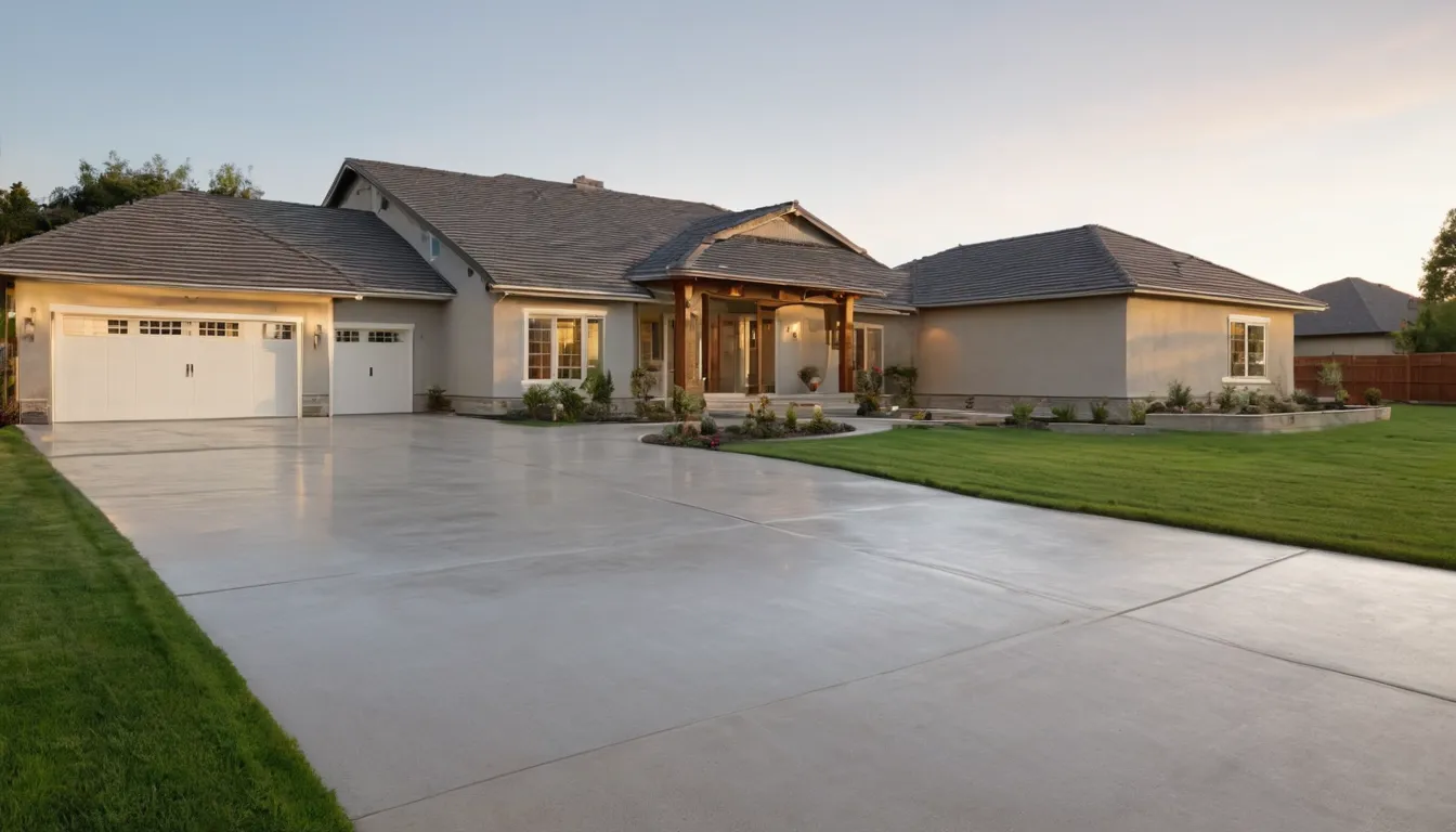 A fresh concrete driveway in front of a stucco home in Antioch